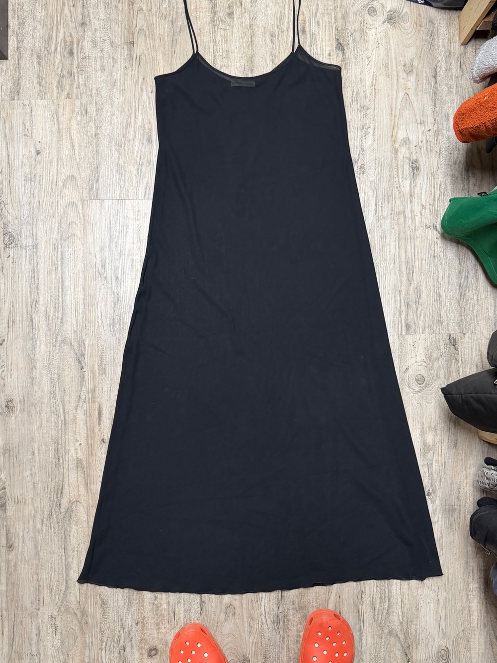 Emporio Armani Black Maxi Slip Dress with Spaghetti Straps